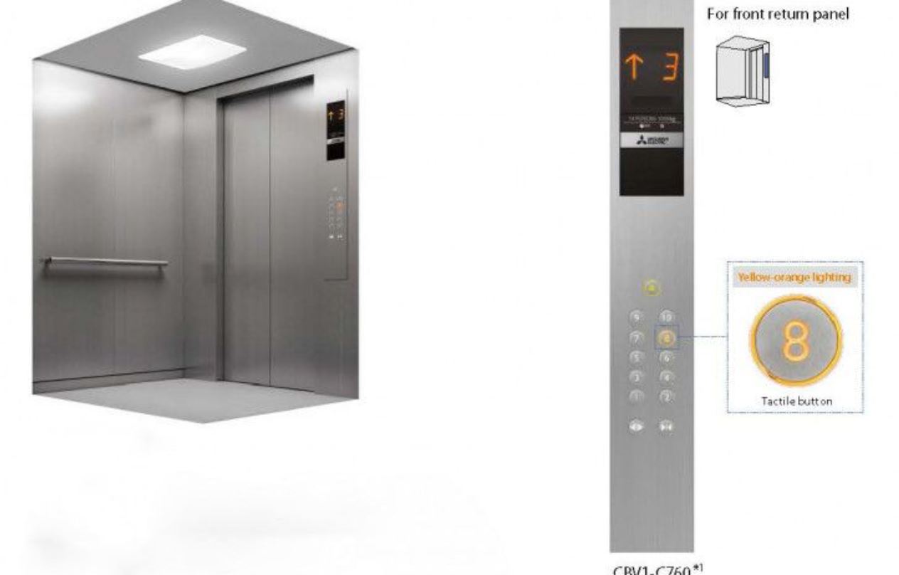 Nội thất cabin thang máy Mitsubishi NexWay-S AP Version2 với thiết kế hiện đại
