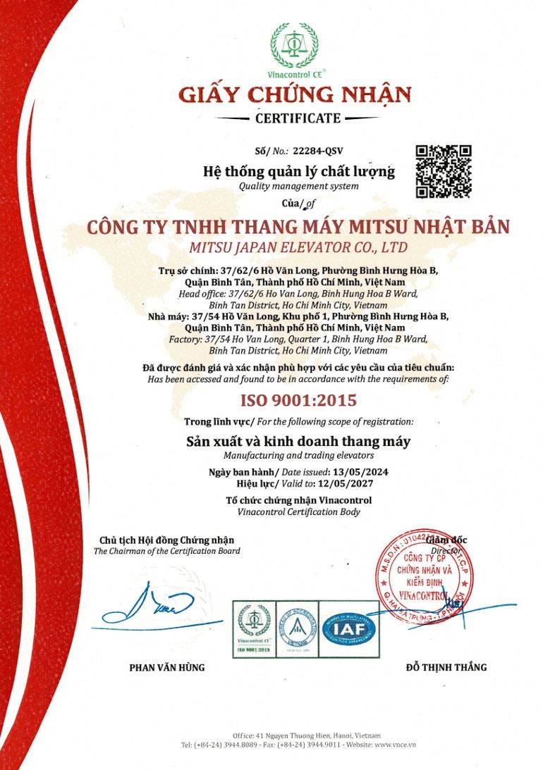 Giấy chứng nhận hệ thống quản lý chất lượng ISO 9001:2015